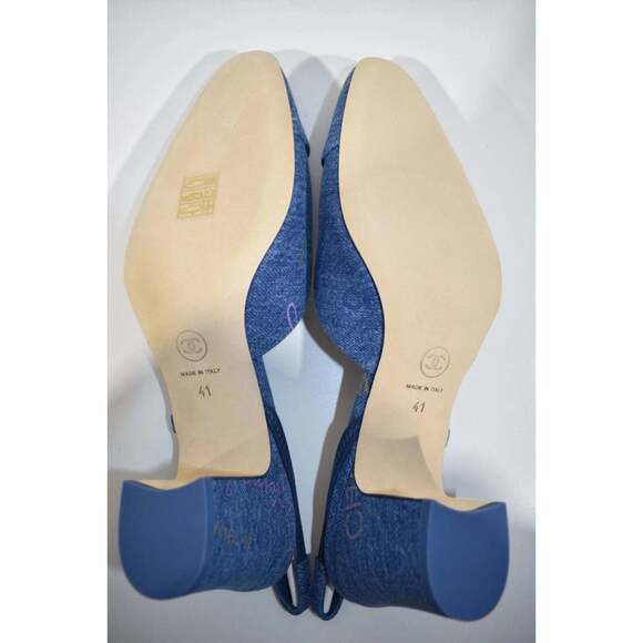 Chanel 22P Mademoiselle Coco Sling Light Blue Denim Slingback Sandal Heel 41 - Picture 10 of 10